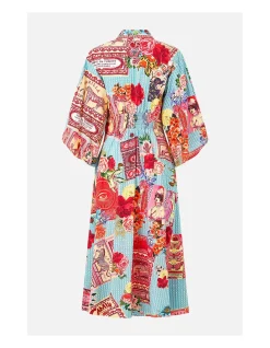 WAIST TIE SHIRT DRESS WITH BUBBLE SLEEVE