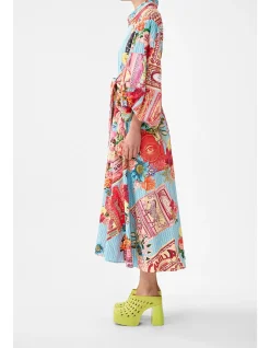 WAIST TIE SHIRT DRESS WITH BUBBLE SLEEVE