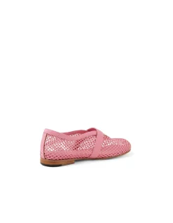 Walaa Pink Mesh Buckle Mary Jane Flats