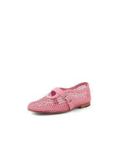 Walaa Pink Mesh Buckle Mary Jane Flats