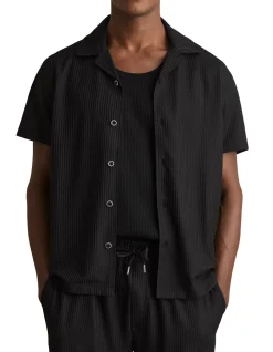 Warwick Textured Cuban Collar Short Sleeve Shirt