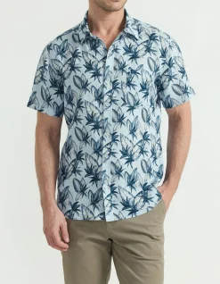 WATERCOLOR LEAF SS LINEN SHIRT