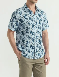 WATERCOLOR LEAF SS LINEN SHIRT