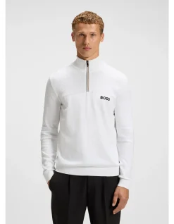 Water-repellent cotton-blend sweater with zip neck