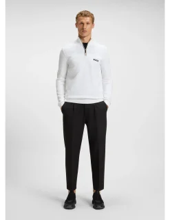 Water-repellent cotton-blend sweater with zip neck