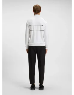 Water-repellent cotton-blend sweater with zip neck