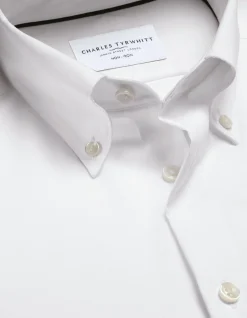 White non-iron stretch pinpoint oxford button-down slim fit shirt