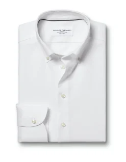 White non-iron stretch pinpoint oxford button-down slim fit shirt