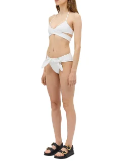 WHITE SPANDEX RISING SWIM BOTTOM