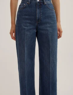 Wide Leg Crease High Rise Full Length Jeans