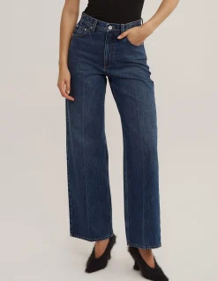 Wide Leg Crease High Rise Full Length Jeans