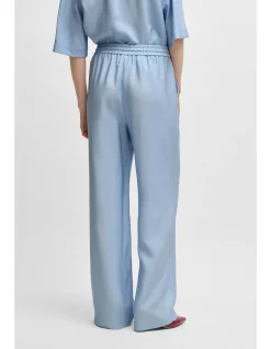 Wide-Leg Drawcord Trousers in Soft Twill Blue