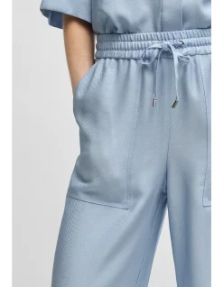Wide-Leg Drawcord Trousers in Soft Twill Blue