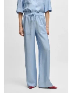 Wide-Leg Drawcord Trousers in Soft Twill Blue