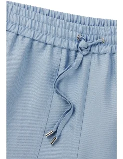 Wide-Leg Drawcord Trousers in Soft Twill Blue
