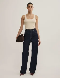 Wide Leg High Rise Raw Denim Jeans