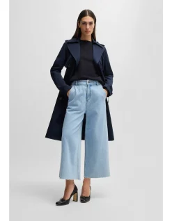 Wide-Leg Short Jeans in Mid-Blue Denim