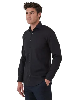WINTON BLACK LINEN COTTON SHIRT