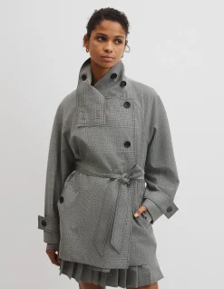 Wool Blend Funnel Check Jacket