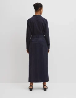 Wool Blend Tailored Pinstripe Column Skirt
