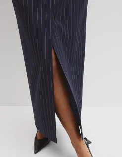 Wool Blend Tailored Pinstripe Column Skirt