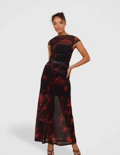 YASMA GATHERED MESH MAXI DRESS