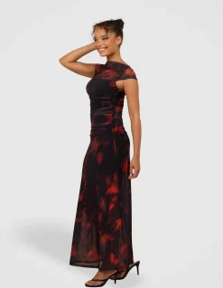 YASMA GATHERED MESH MAXI DRESS