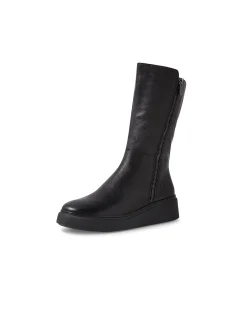 Yogue Black Leather Zip Platform Calf Boots