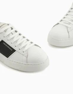 Zar Leather Sneaker with Contrast Panel and Embossed Logo