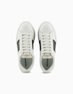 Zar Leather Sneaker with Contrast Panel and Embossed Logo