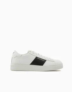 Zar Leather Sneaker with Contrast Panel and Embossed Logo