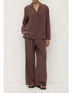 Zayla Silk Stripe Long Sleeve Shirt Cream/Espresso