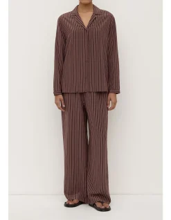 Zayla Silk Stripe Long Sleeve Shirt Cream/Espresso