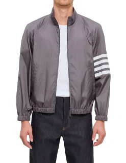 ZIP FRONT RAGLAN TRACK JACKET W/ 4 BAR IN SHINY RIPSTOP