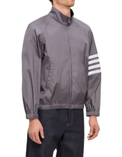 ZIP FRONT RAGLAN TRACK JACKET W/ 4 BAR IN SHINY RIPSTOP